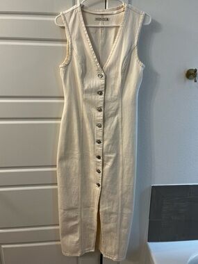 Abercrombie & Fitch Cream Denim Button-Front Midi Dress